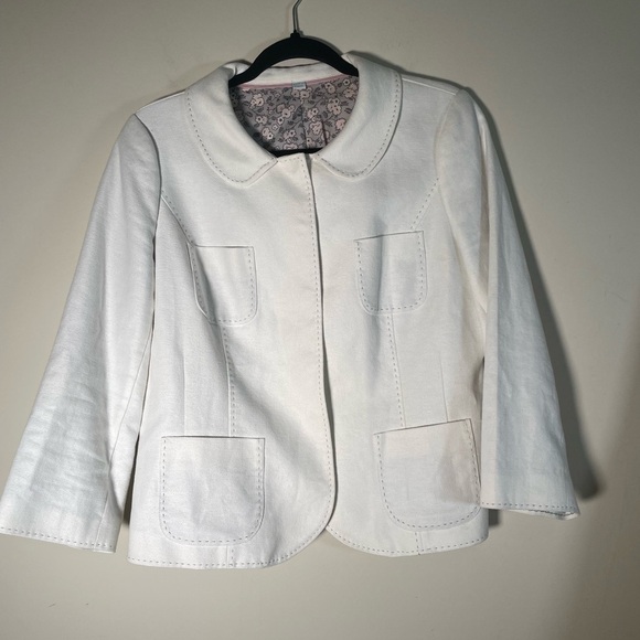 Boden Linen Cotton Lady Jacket Blazer  Winter White Peter Pan Collar Sz 10 - Picture 12 of 16